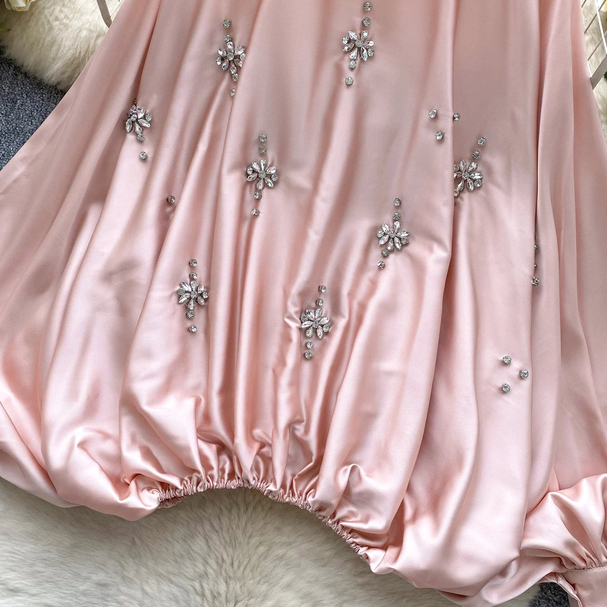 Elegant Beaded Satin Batwing Sleeve Blouse for Women