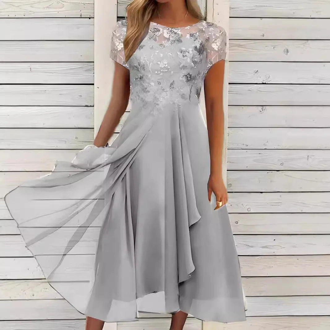 Casual Round Neck Printed Large Swing Dress for Women