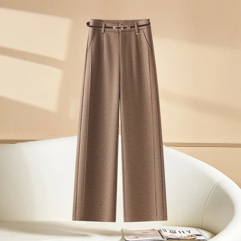 Full Length Textured Woolen Wide Leg Pants For Women