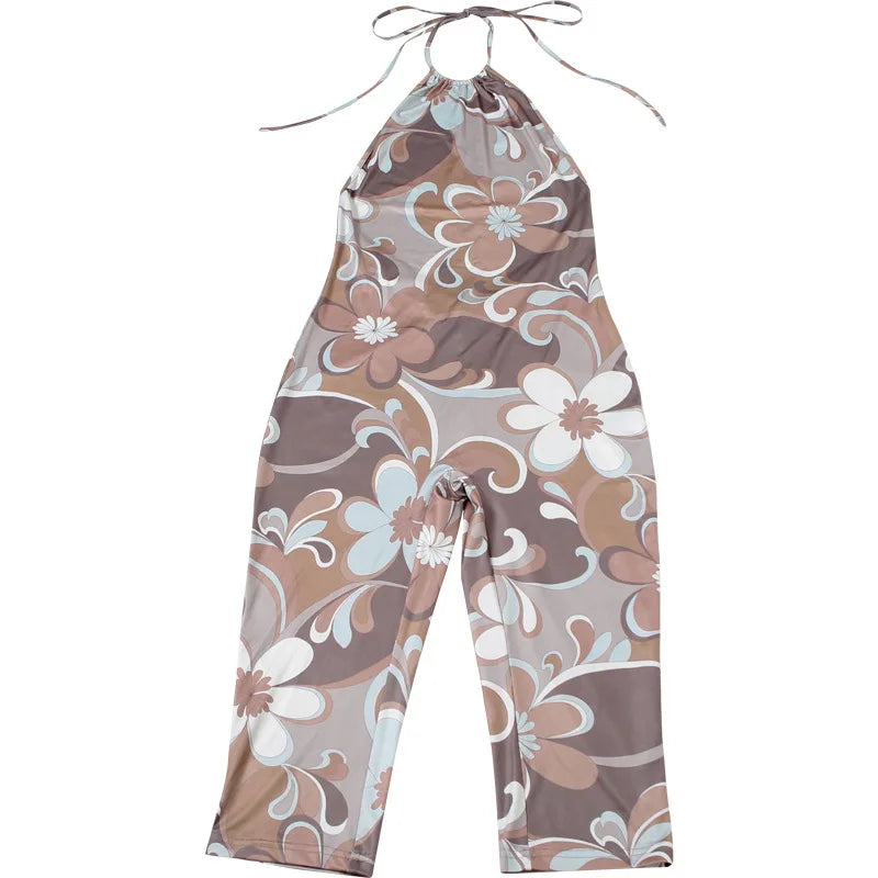 Floral Backless Halter Sleeveless Romper for Women