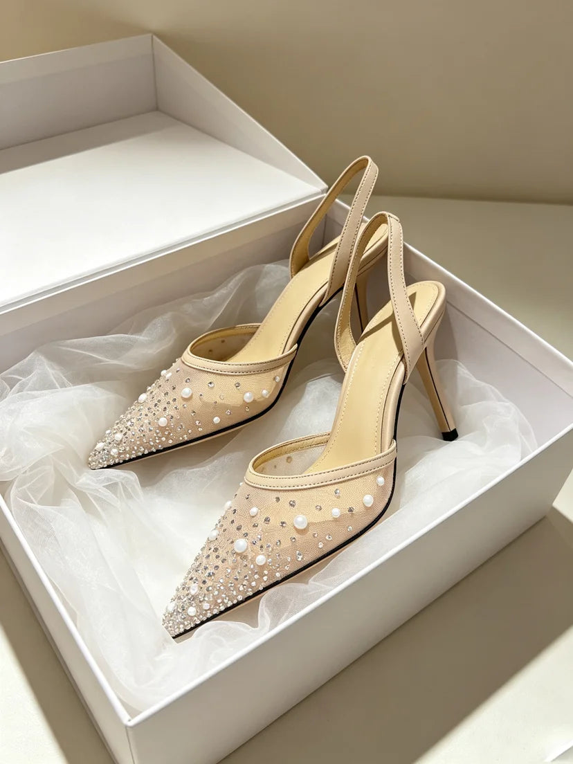 Crystal Embellished Slingback Stiletto Heels for Women