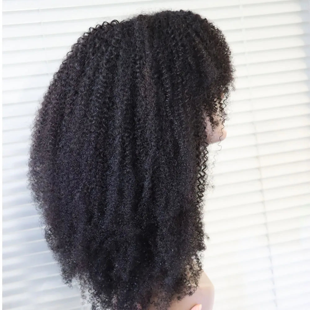 Afro Kinky Curly Human Hair Wig With Bangs for Women