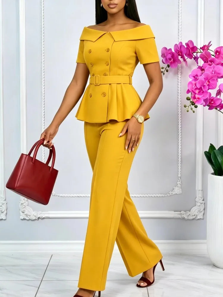 Summer Short Sleeve Top and Pants Matching Set for Women