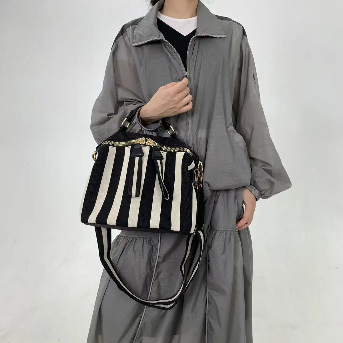 Quilted Striped Mesh Crossbody Shoulder Bag for Women