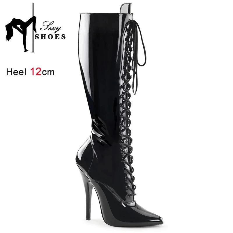Patent Leather Stiletto Knee High Boots
