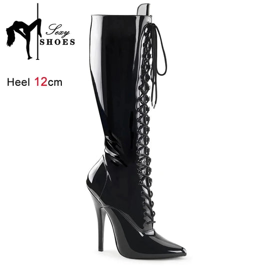 Patent Leather Stiletto Knee High Boots