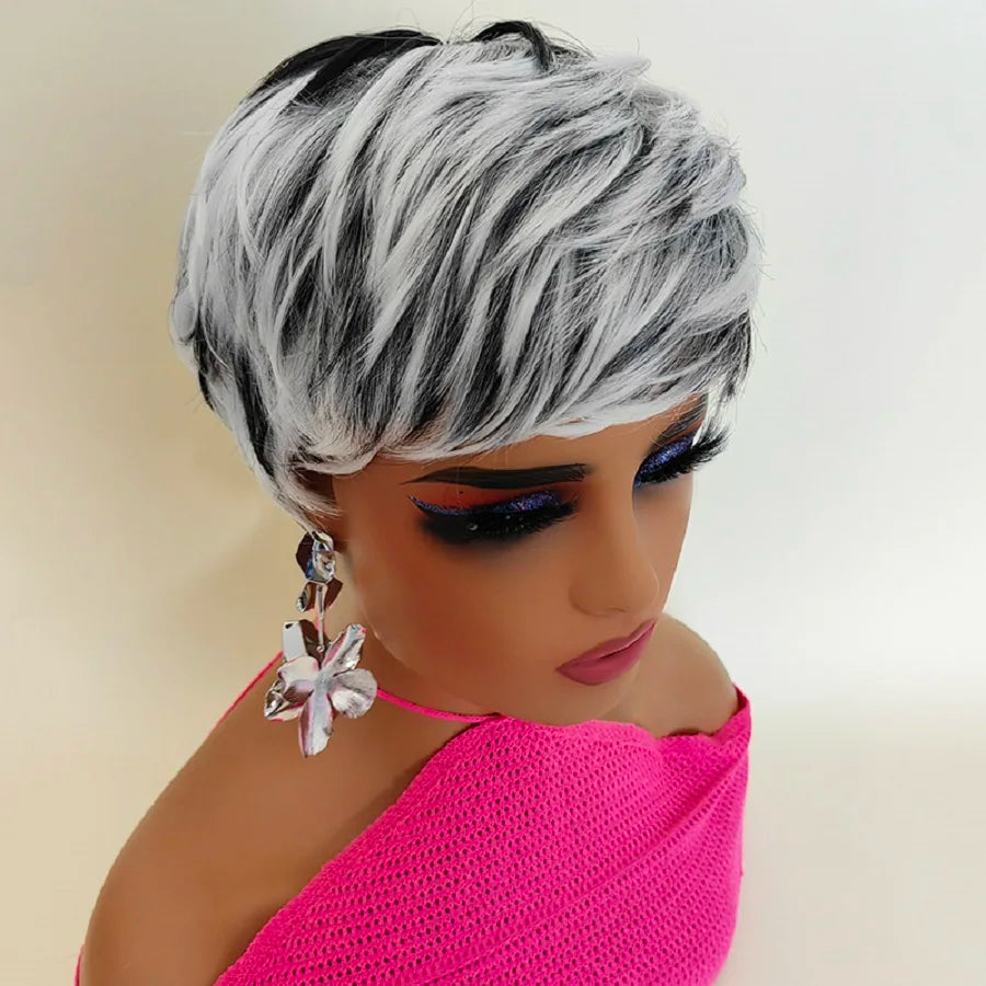 Heat Resistant Soft Pixie Cut Wig With Bangs For Women