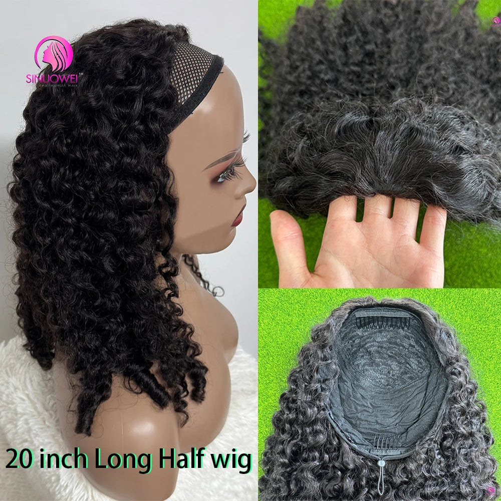 Long Glueless Curly Human Hair Drawstring Wig for Women