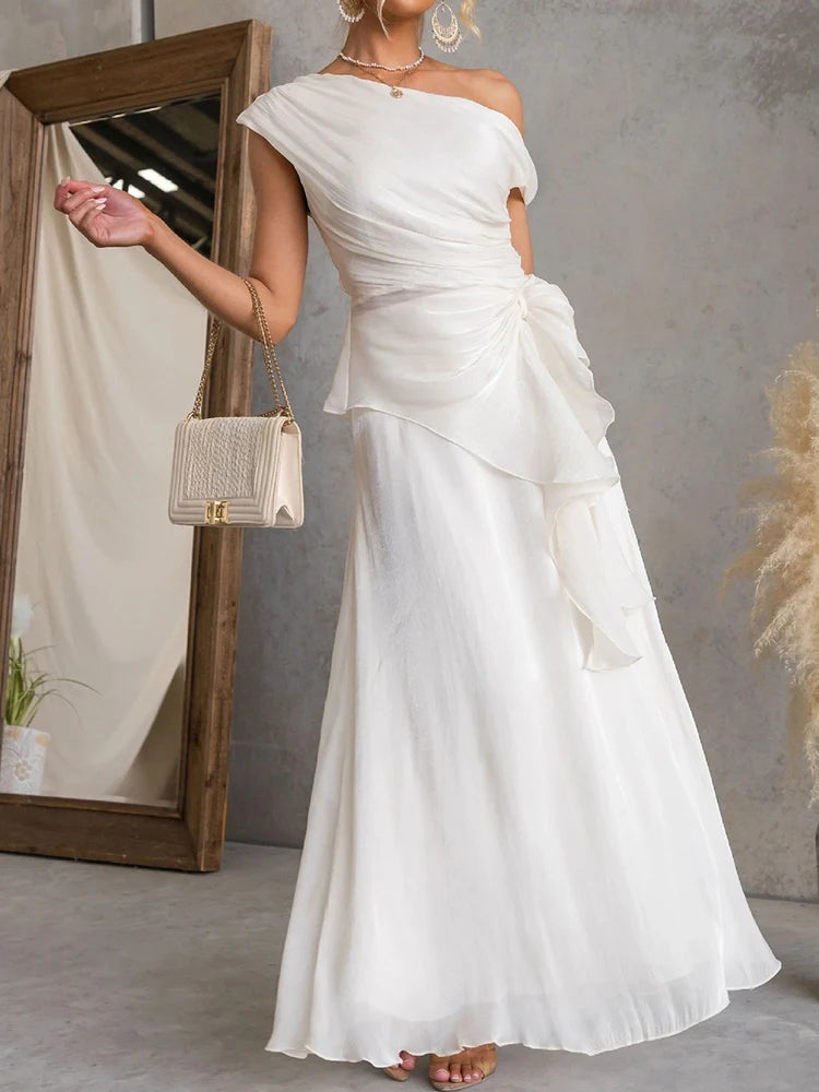 Asymmetrical Collar Top and Maxi Skirt Set for Women