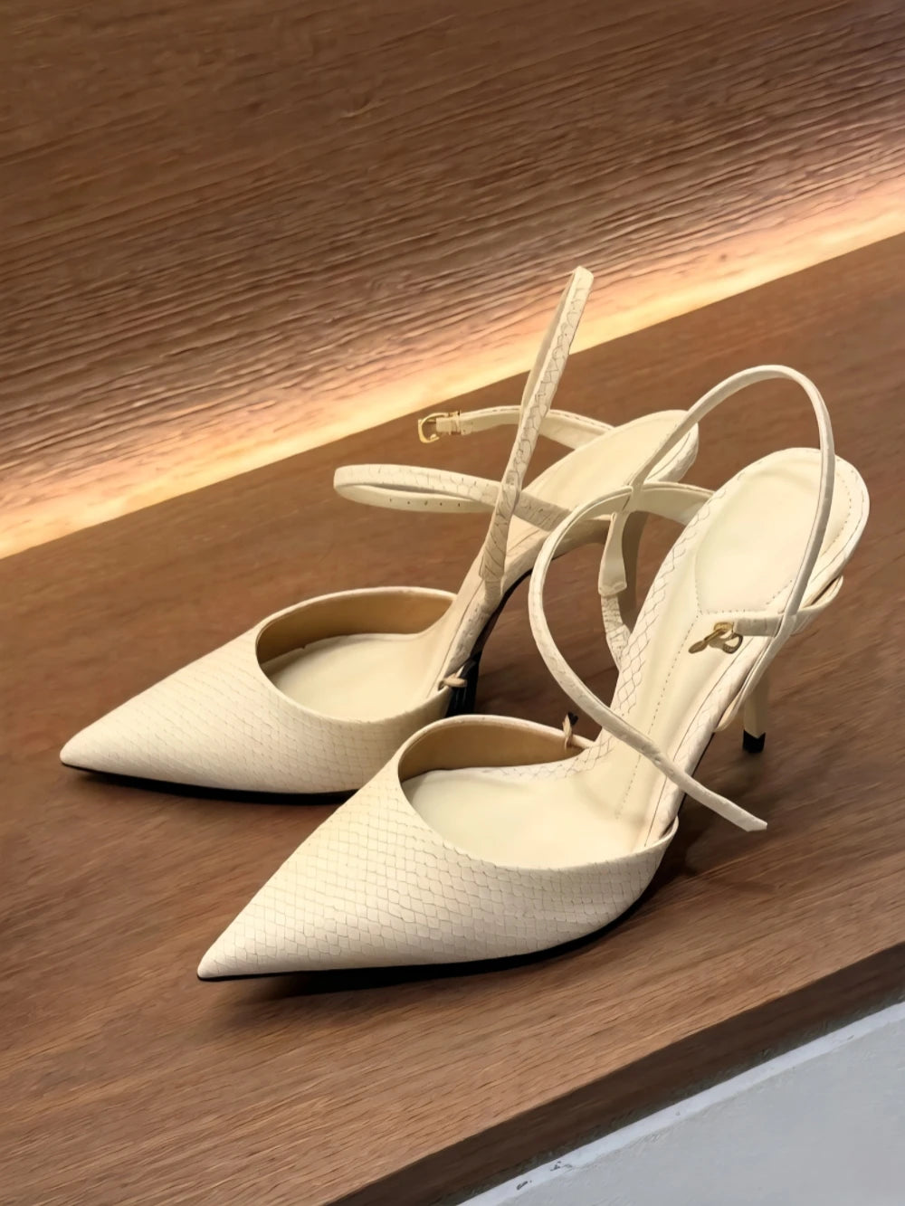 Cream Snake Print Leather Stilettos