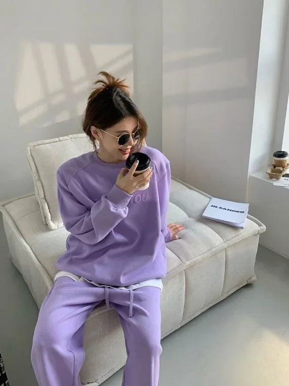 Thick Tracksuit Women Two Pieces Set Sweatshirts Pullover Hoodies Pockets Pants Suit Trousers Sports Matching Sets Autumn Spring