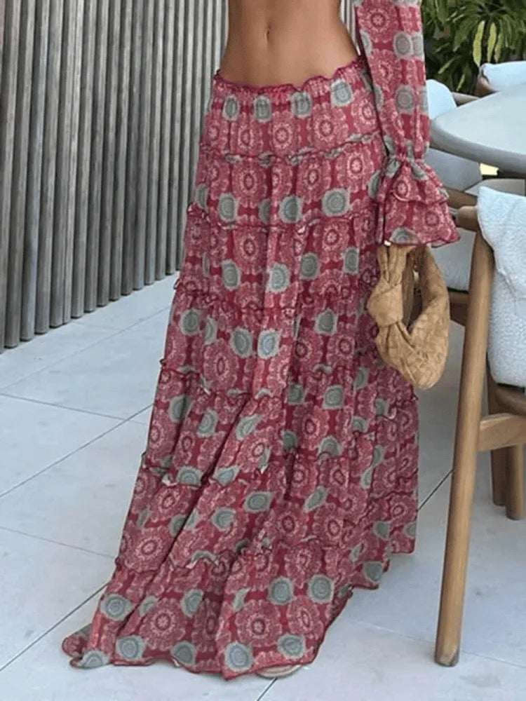 Vintage Print Off Shoulder Cropped Top Two Piece Set for Women