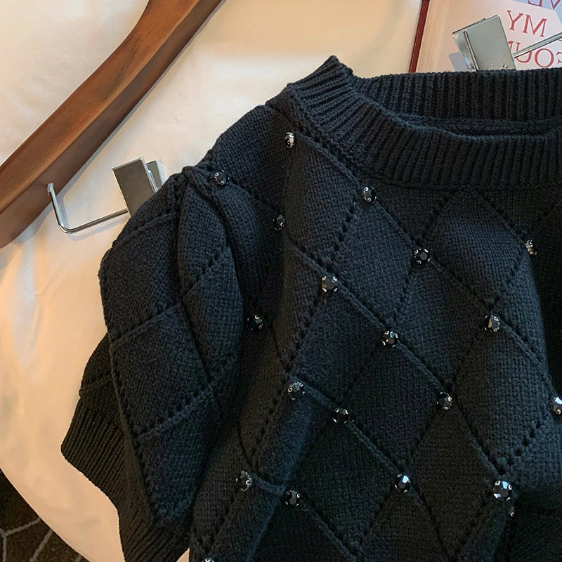 Vintage Knit Short Sleeve Cropped Sweater for Women