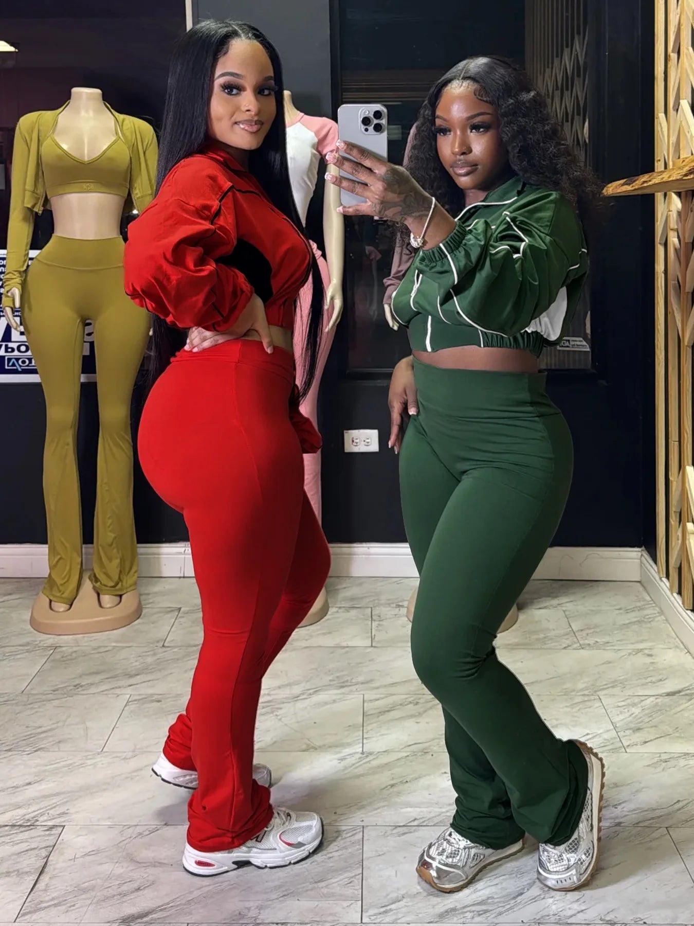 FAGADOER Casual Stripe Patchwork 2 Pieces Set for Woman Zip Long Sleeves Ruched Crop Top + Flare Pants Tracksuit Female Jogger