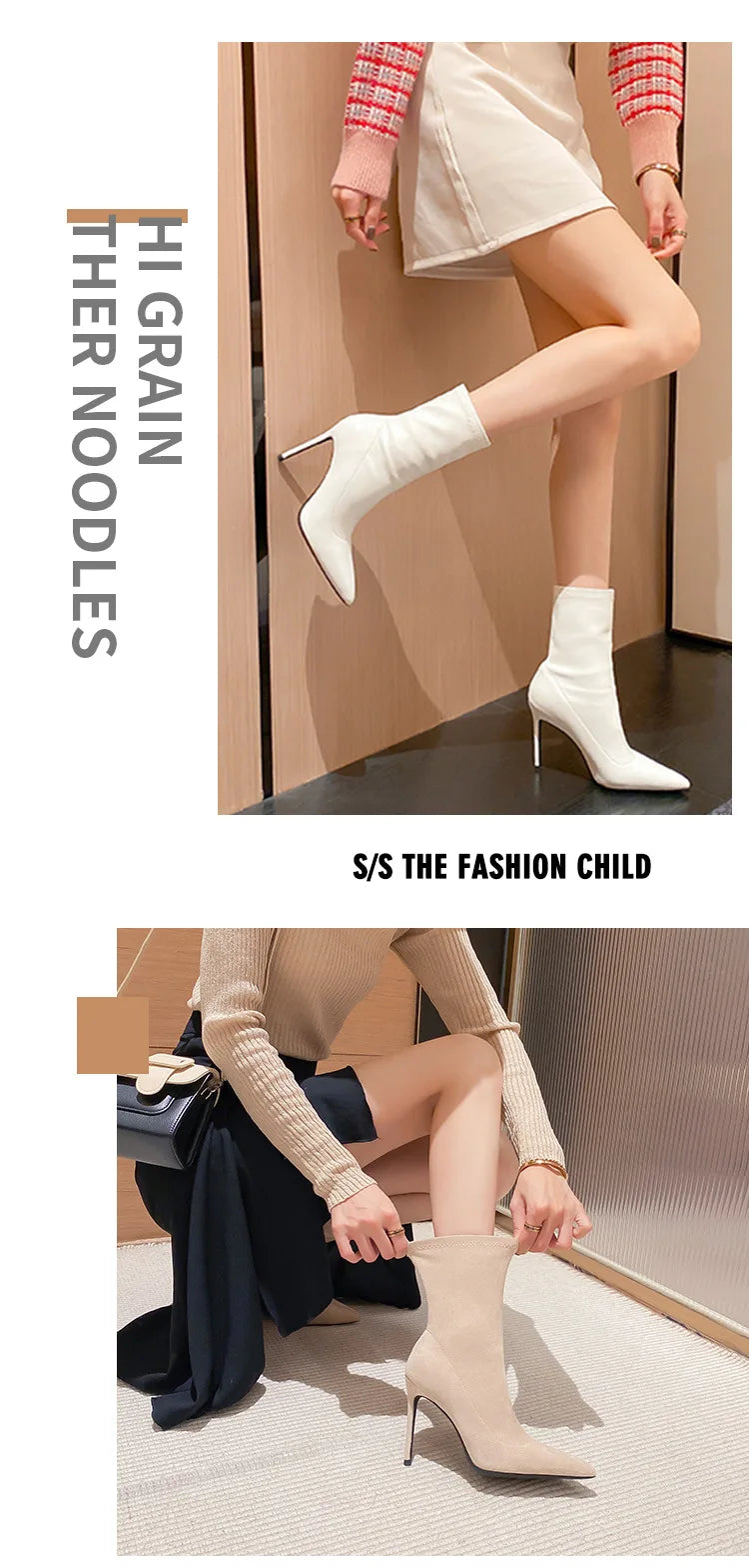 Elegant Pointed Stiletto Ankle Boots With Elastic Slip On Closure For Women