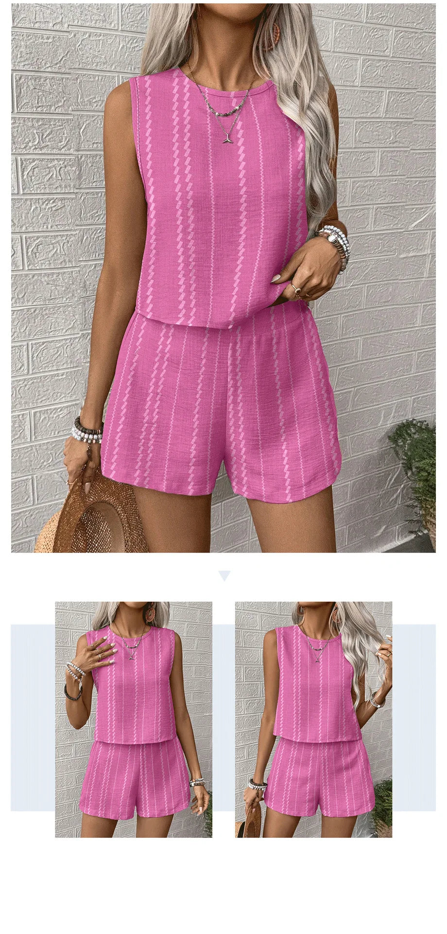 Vertical Striped Crop Top And Shorts Two Piece Set for Women