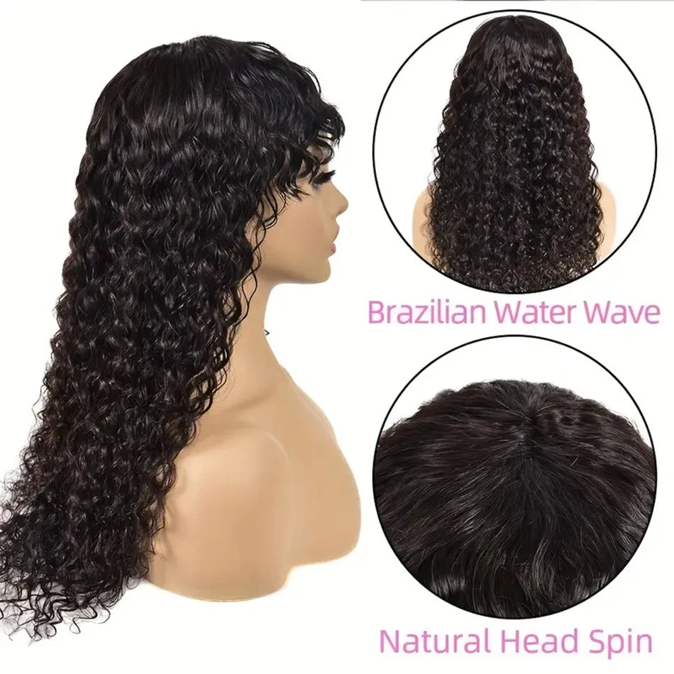 Glueless Water Wave Human Hair Wig With Bangs for Women