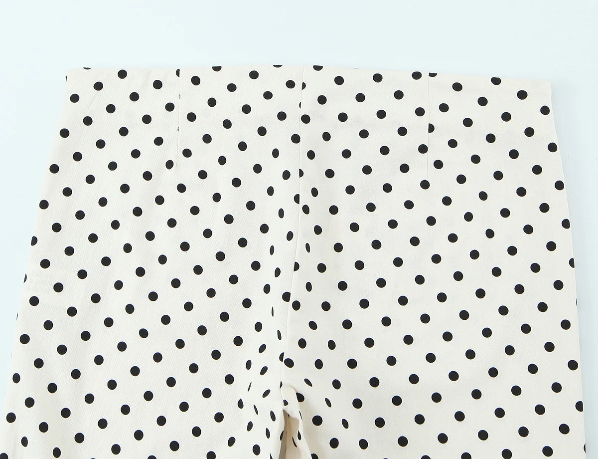 Polka Dot Shirt Jacket and Capri Pants Two Piece Set for Women