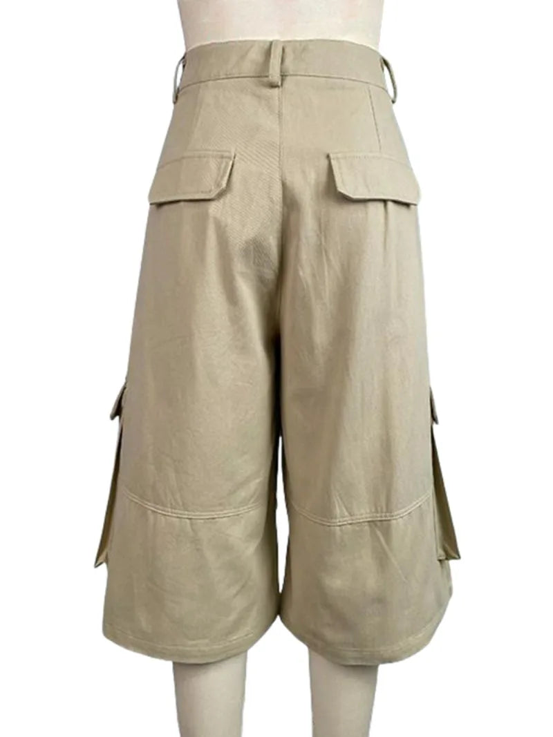 Krisstarsgirls Summer Woman Wide Leg Capris Pants with Pockets 2025 New Trendy Cotton Clothes Loose Cropped Cargo Pants Female