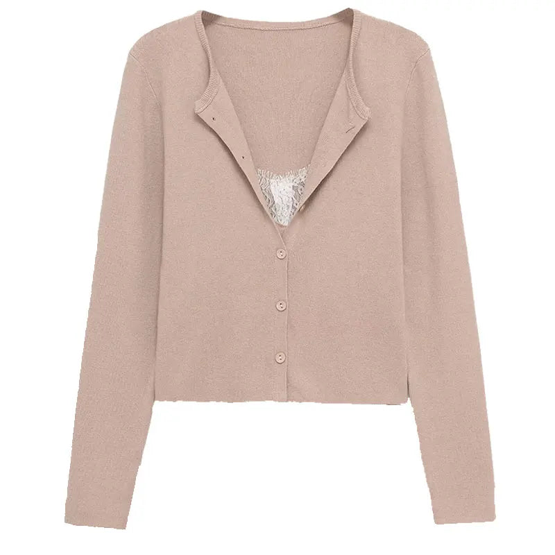 Slim Lace Knit Cardigan With V Neck Lightweight for Women