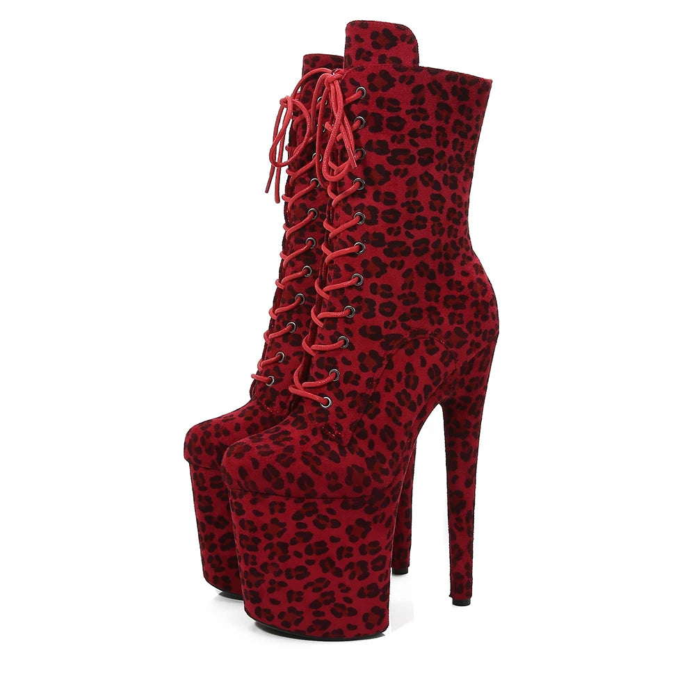 Leopard Print Suede Ankle Boots With Zipper Straps for Women