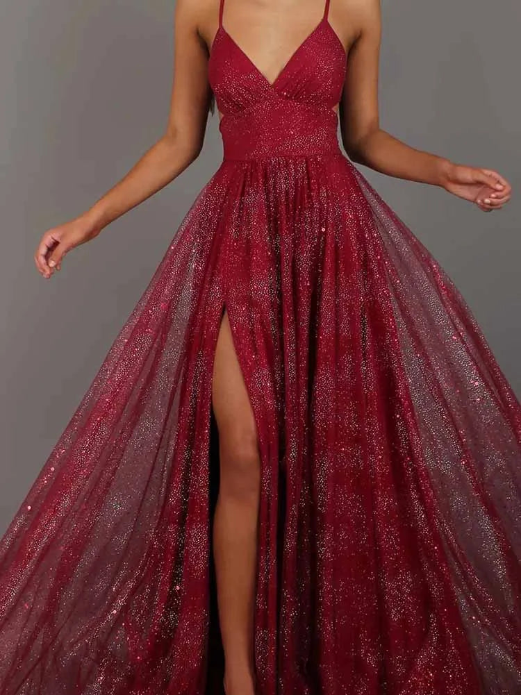 Elegant High Waist Pleated Split Maxi Dress for Women