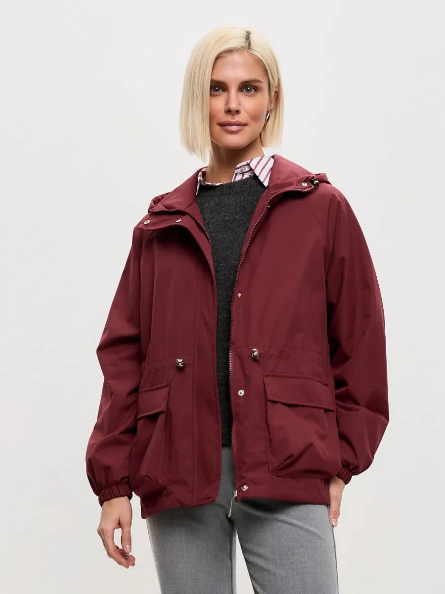 Hooded Hardshell Jacket With Pockets And Zipper for Women