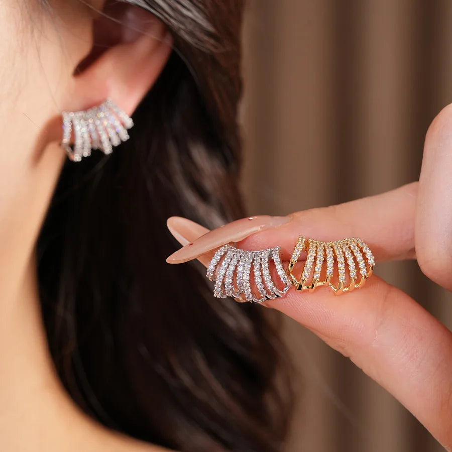Gold Tone Curved Cubic Zirconia Earrings