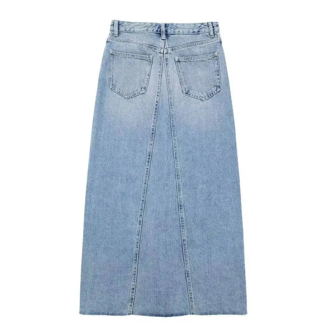 ANJY Summer New Women Chic Y2K Streetwear Elegant Ins Trendy Vintage Asymmetrical High Waisted Slimming Denim Split Skirt HK7080