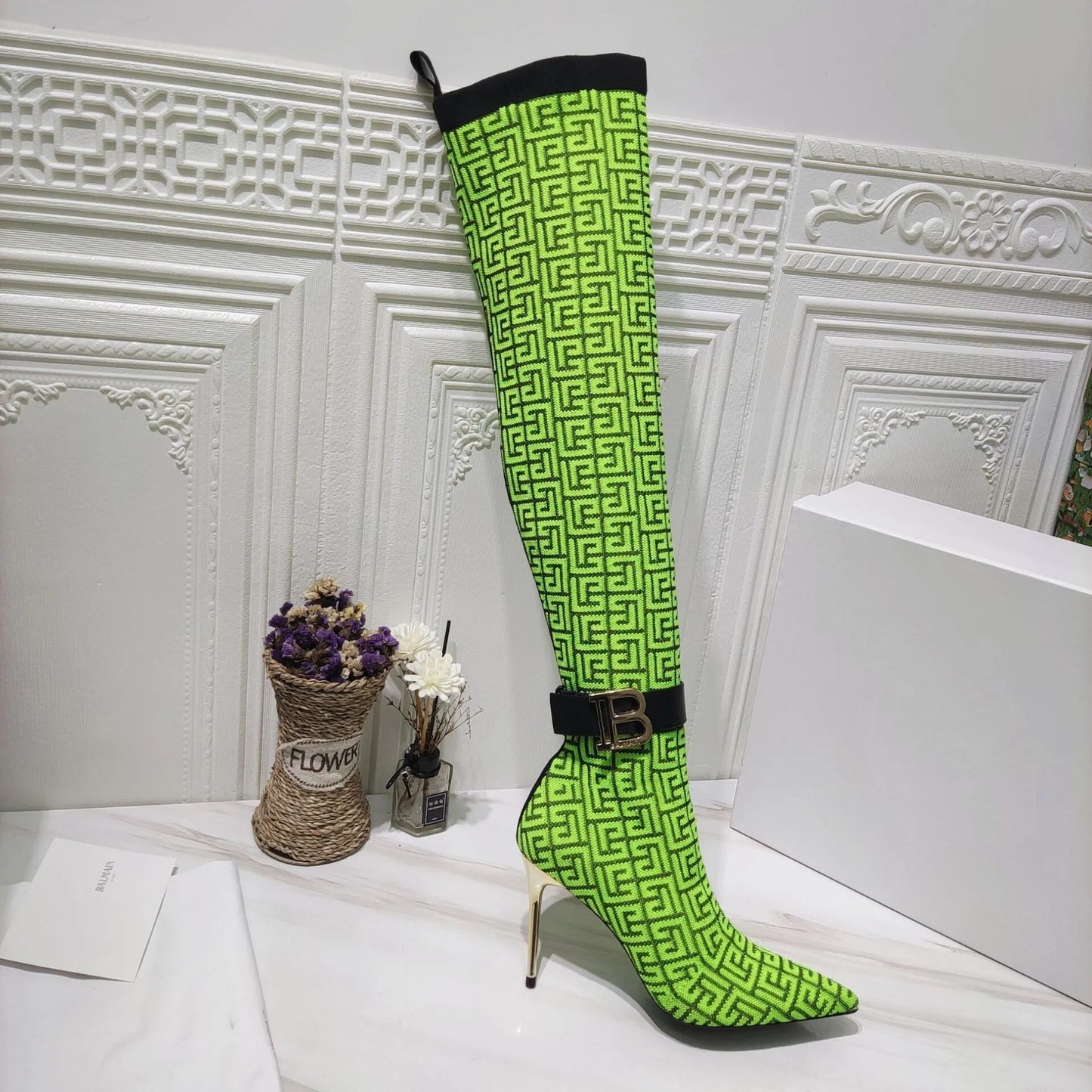 Over The Knee Stretch Pointed Toe With Buckle Sock Boots For Women