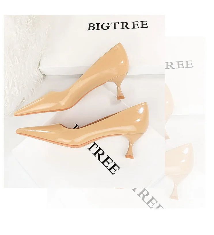 Classic Patent Leather Kitten Heel Office Pumps for Women