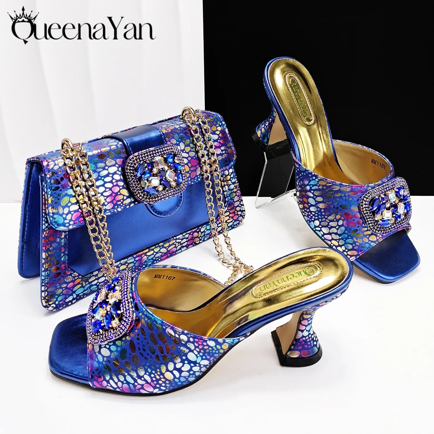 QueenaYan 2025 Fashion Newest Arrival Orange Color Square Toe Women Sandals Shoes Matching Bag Set for Ladies Wedding Party Pump