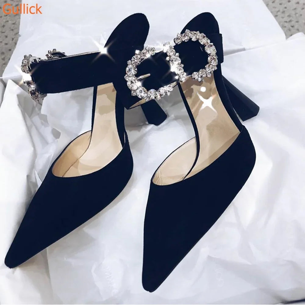 Elegant Glitter Pointed Toe Sandals With Ankle Strap For Women