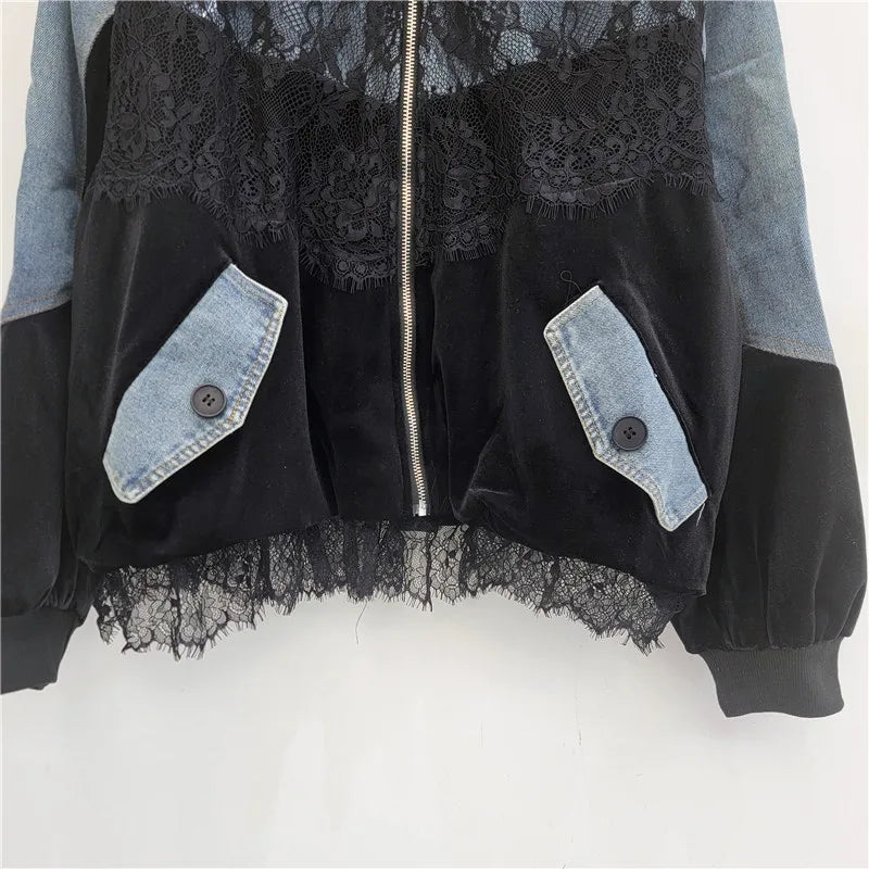 Casual Relaxed Fit Velvet Baseball Jacket for Women