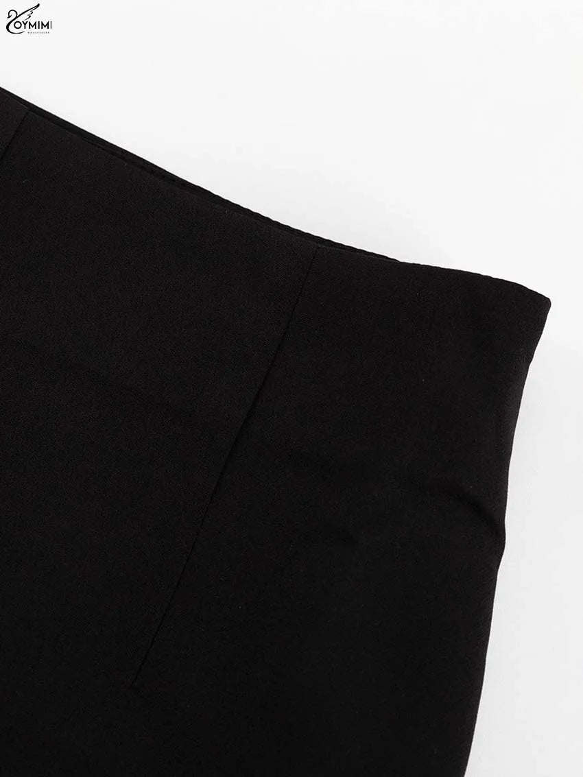 Oymimi Elegant Black Woman 2 Piece Set Outfit Fashion Square Neck Long Sleeve Button Shirts And Straight Ankle-Length Skirts Set