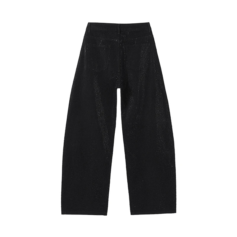 Sequined High Waist Wide Leg Pants with Pockets for Women