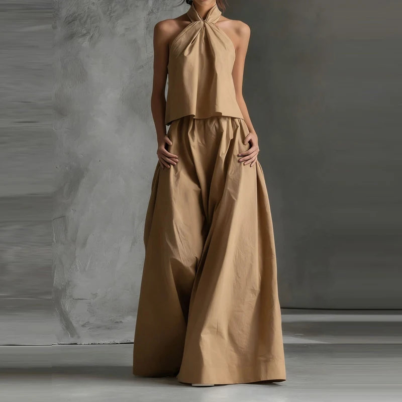 Sleeveless Halter Top And Wide Leg Pants Set for Women