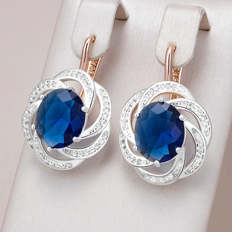 Shiny Blue Natural Zircon Dangle Earrings for Women Daily Wear