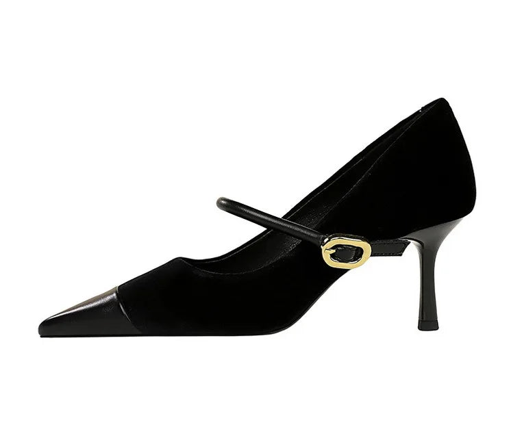 Suede Buckle Strap Pointed Toe Stiletto Pumps for Women