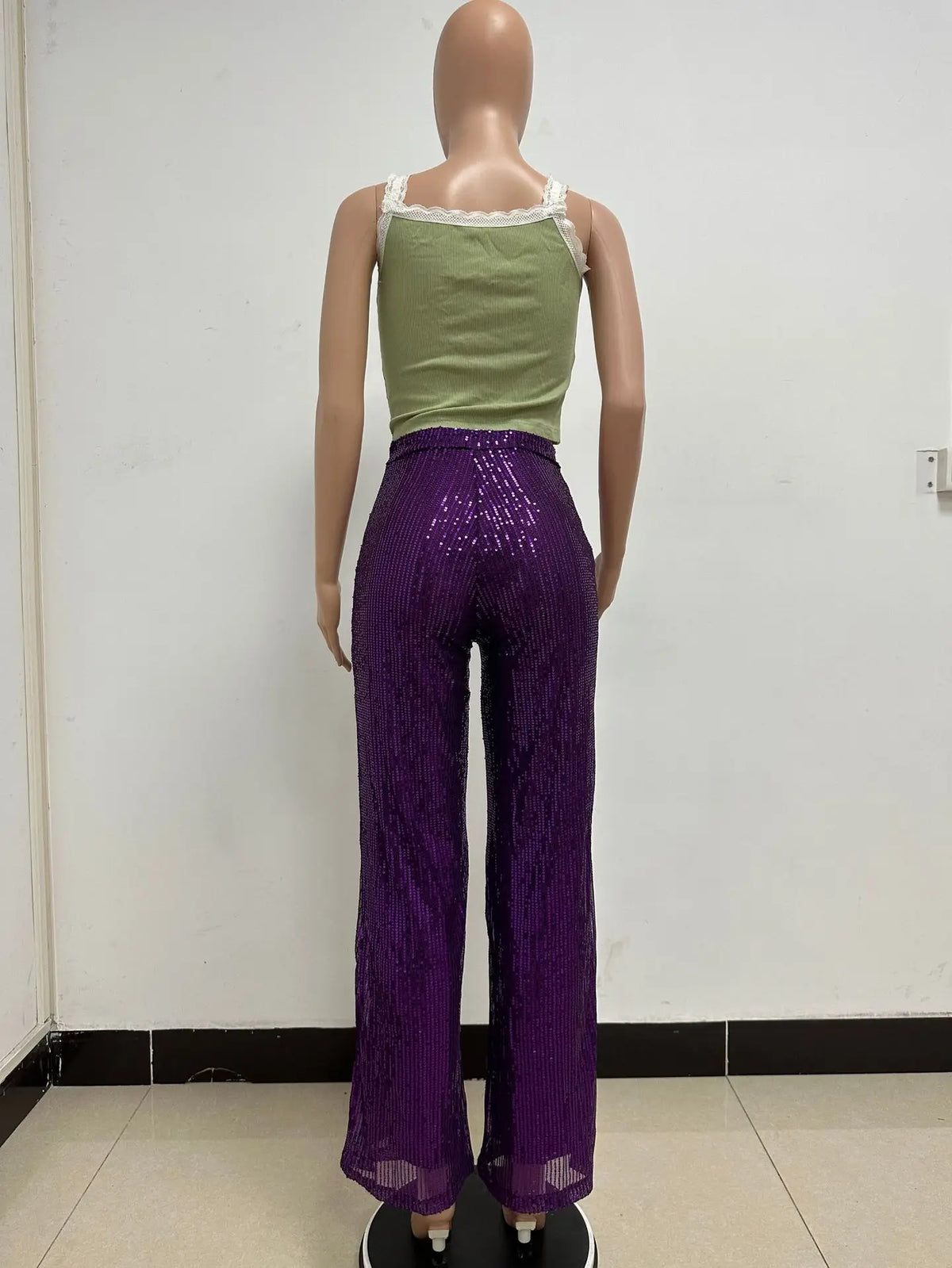 High Waist Sparkle Sequin Wide Leg Pants for Women