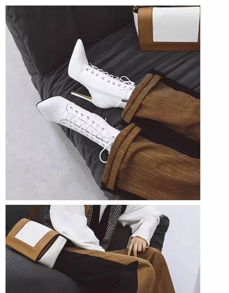 Chic Pointed Stiletto High Heel PU Leather Ankle Boots for Women