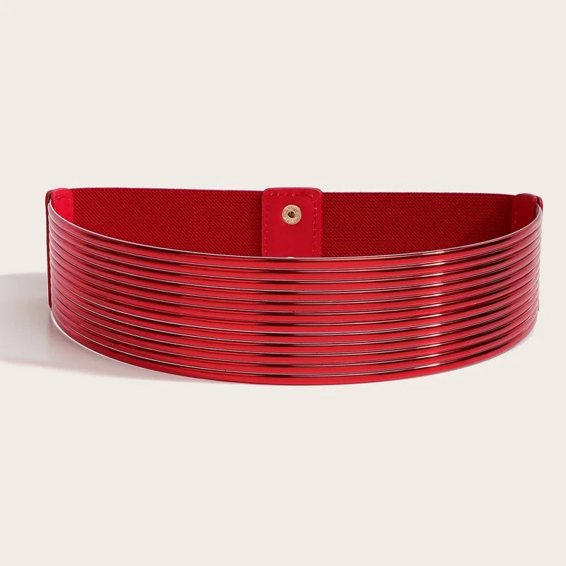 Pearl Embellished Wide Elastic Waist Belt for Women