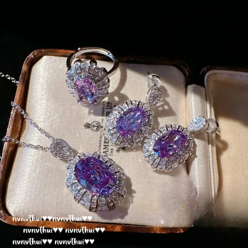 Elegant Geometric Amethyst Bridal Jewelry Set for Women