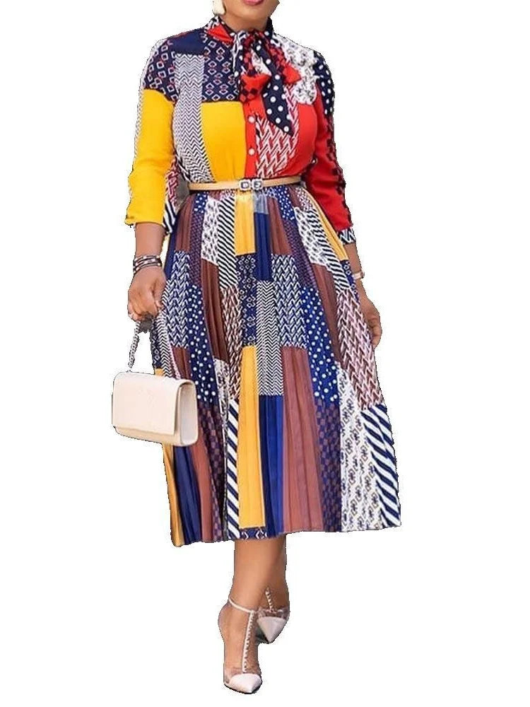 Wmstar Women Dress Summer Commute Elegant Bandage Female Clothing A-Line Tie Bow Neck Street Fashion Designer Slim Midi Dresses