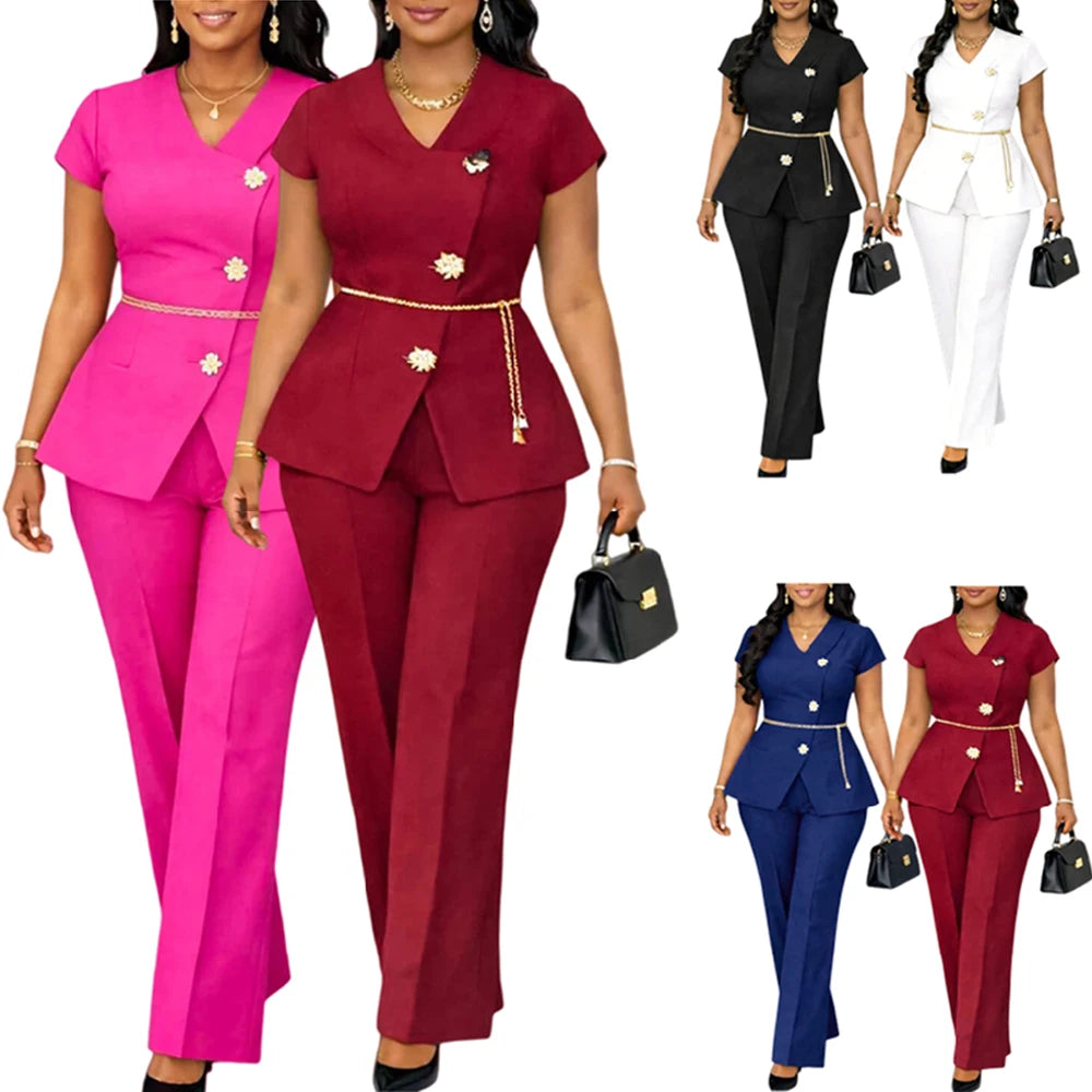 Elegant Formal Two Piece Wide Leg Pant Suit for Women