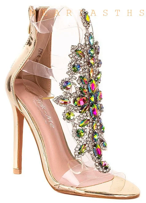 Clear Rhinestone T Strap Open Toe Gladiator Sandals For Women