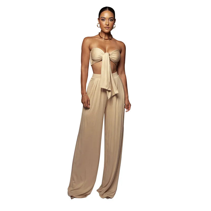 Elegant Solid Color Casual Two Piece Set for Women