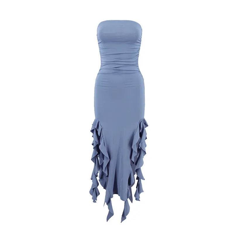 Short Dresses Womens Fashion New Sexy Spicy Girl Sleeveless Strapless Sweet Split Asymmetric Casual Party Long Dress 2025 Summer