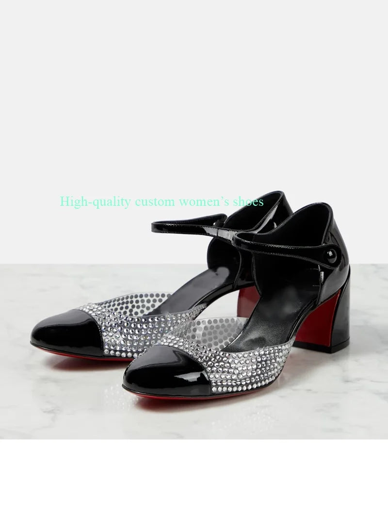Elegant Gold Round Rhinestones Color-Blocked Sandals for Women