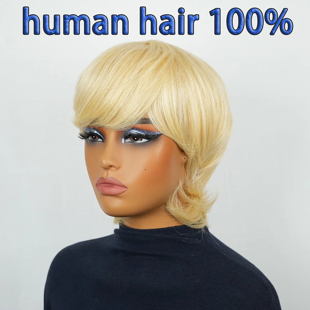 Short Layered Pixie Brazilian Remy Human Hair Wig for Women